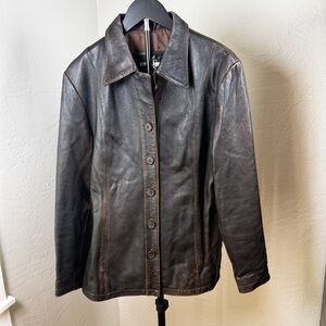 Wilsons Maxima Brown Vintage Leather Button Front Western Boho Jacket Size M